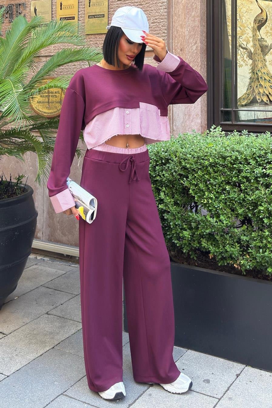Garni Detailed Comfortable Modal Suit Purple