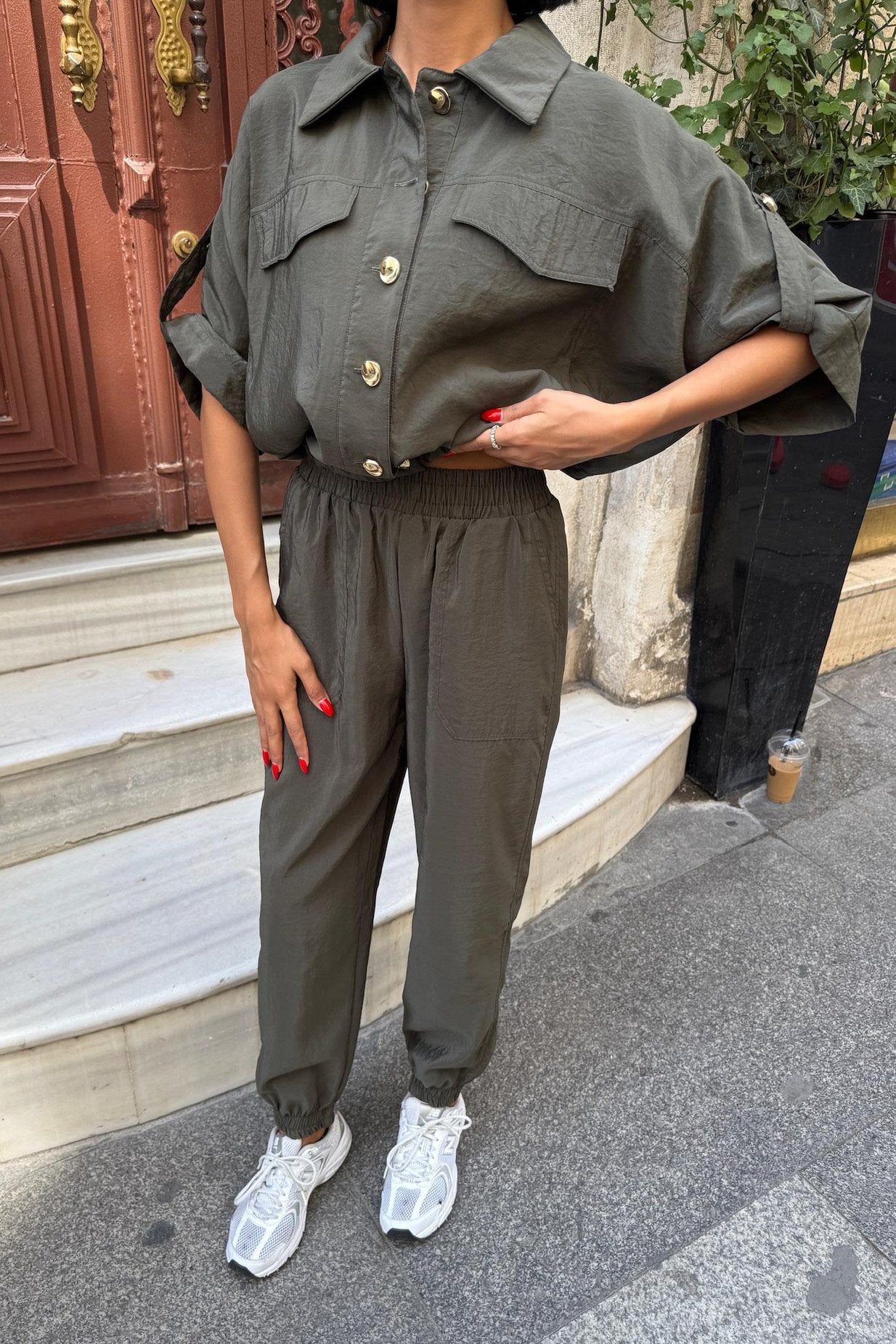 Gold Button Detailed Elastic Comfortable Suit Dark Grey