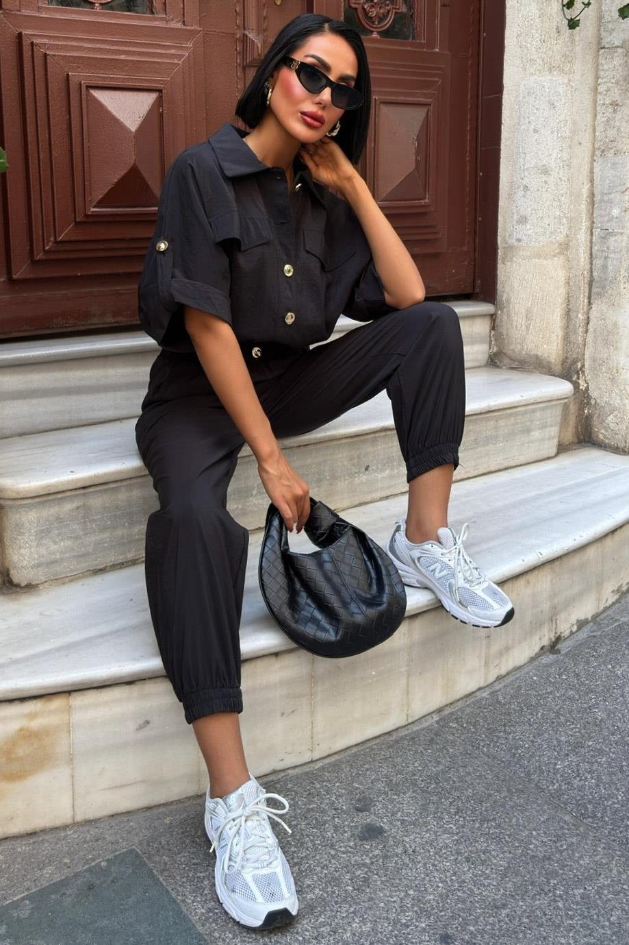 Gold Button Detailed Elastic Comfortable Suit Black