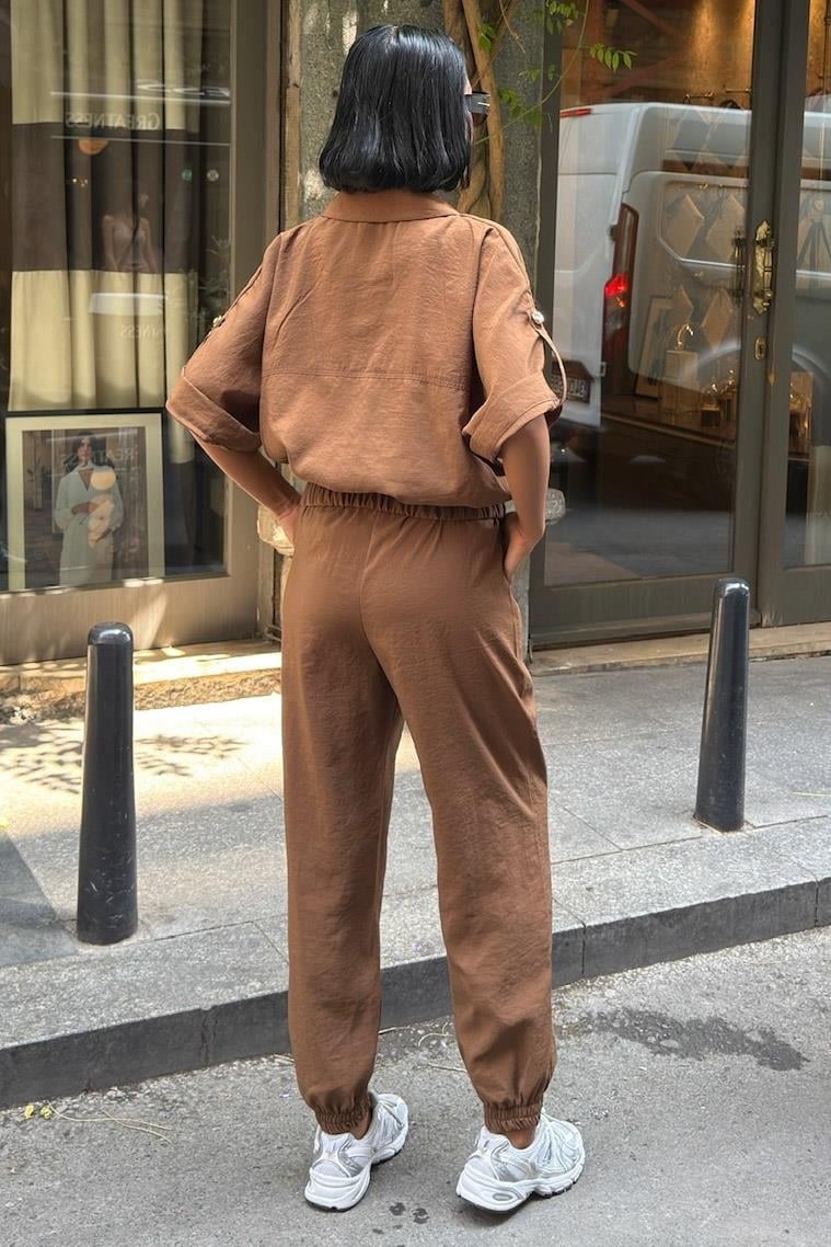 Gold Button Detailed Elastic Comfortable Suit brown