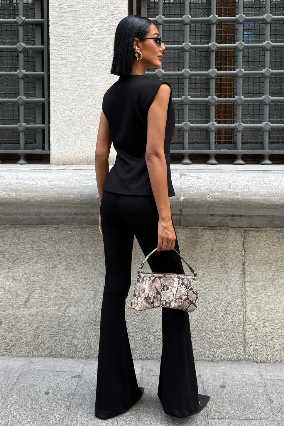 Modal Suit with Gold Buttoned Vest and Spanish Trousers Black