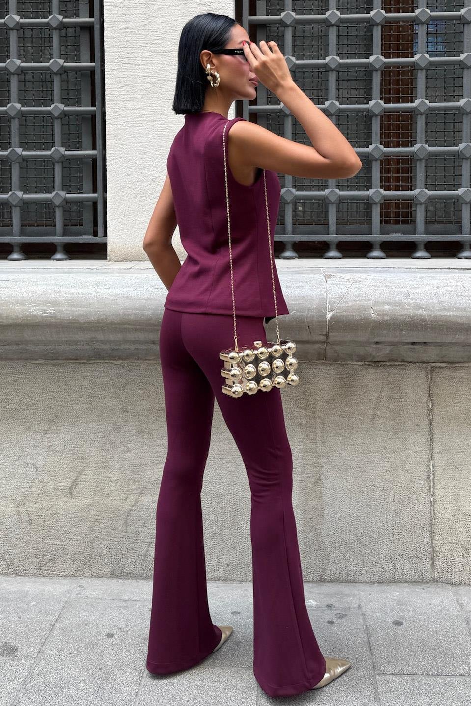 Modal Suit with Gold Buttoned Vest and Spanish Trousers Purple