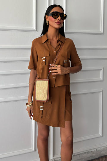 Shirt Shorts Skirt Viscose Linen Suit Brown