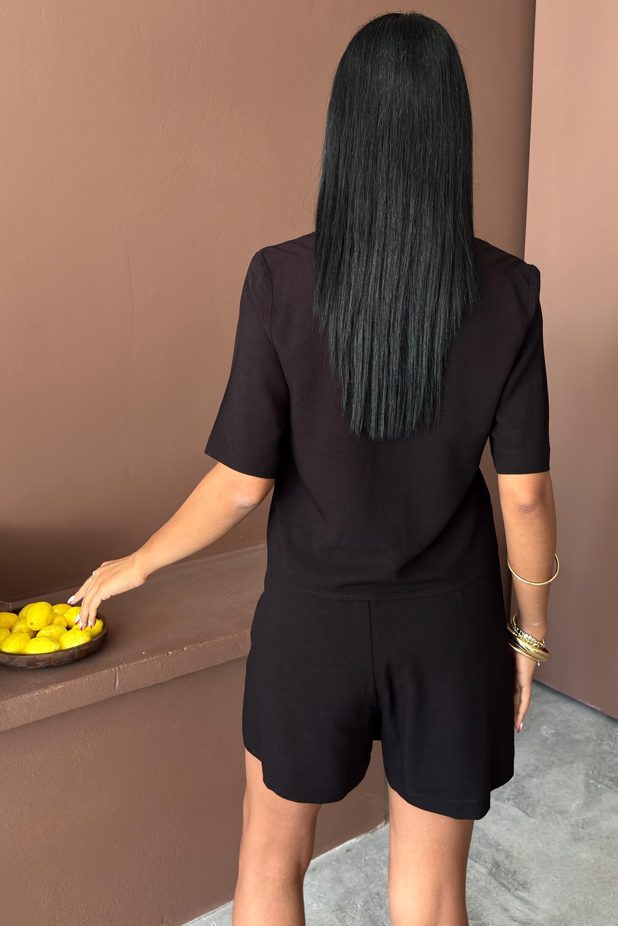 Shirt Shorts Skirt Viscose Linen Suit Black