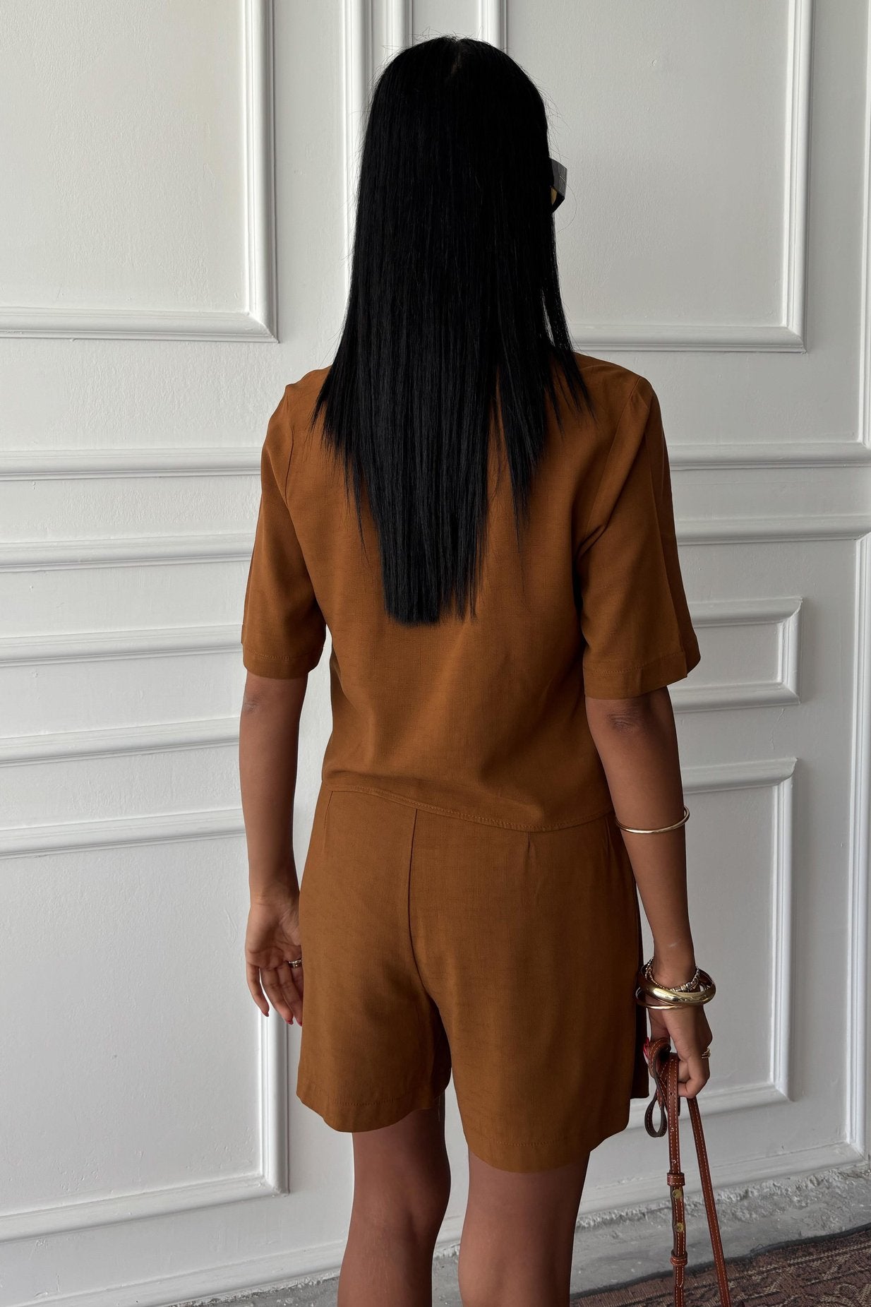 Shirt Shorts Skirt Viscose Linen Suit Brown