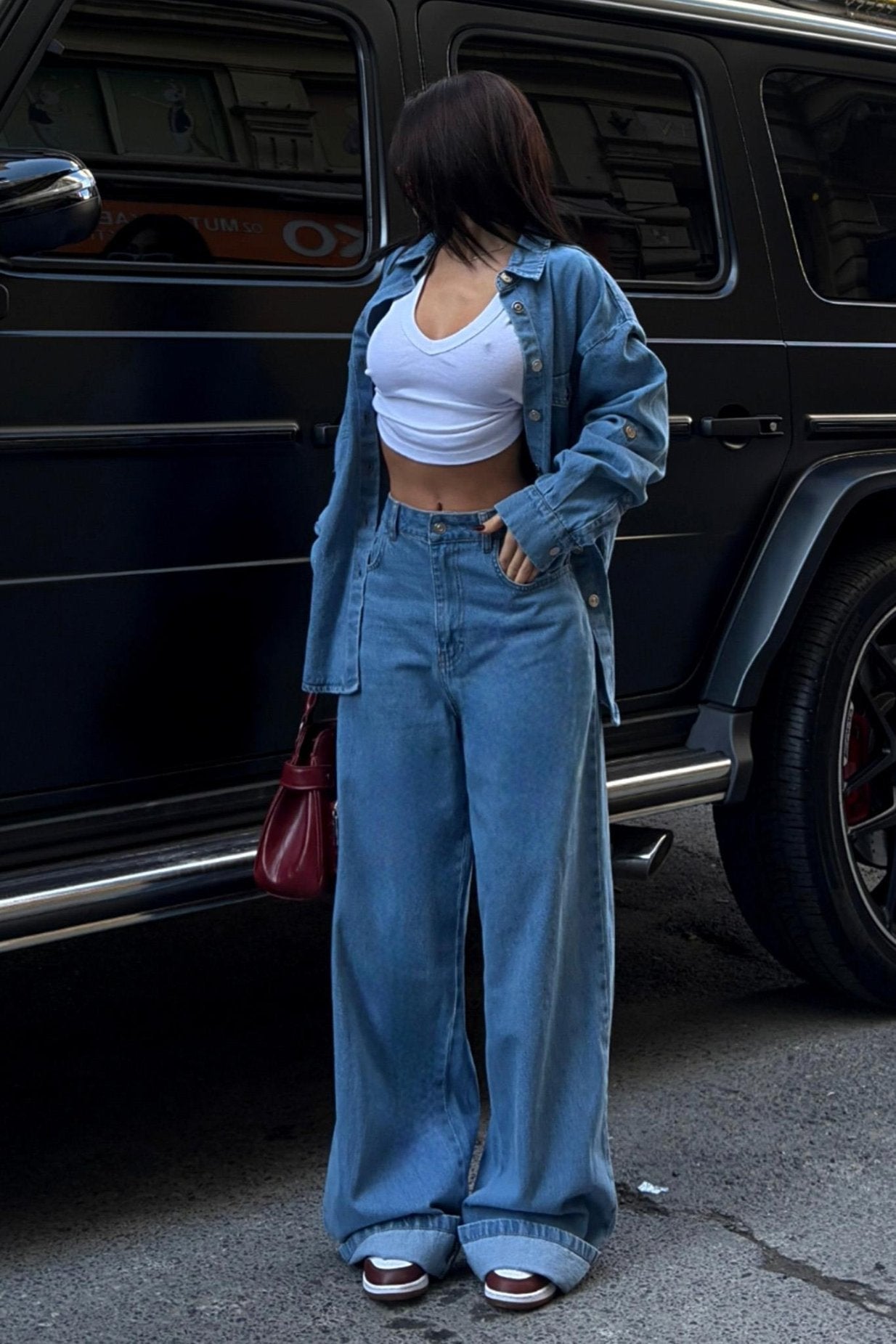 Shirt and Palazzo Trousers Classic Denim Suit Sky Blue