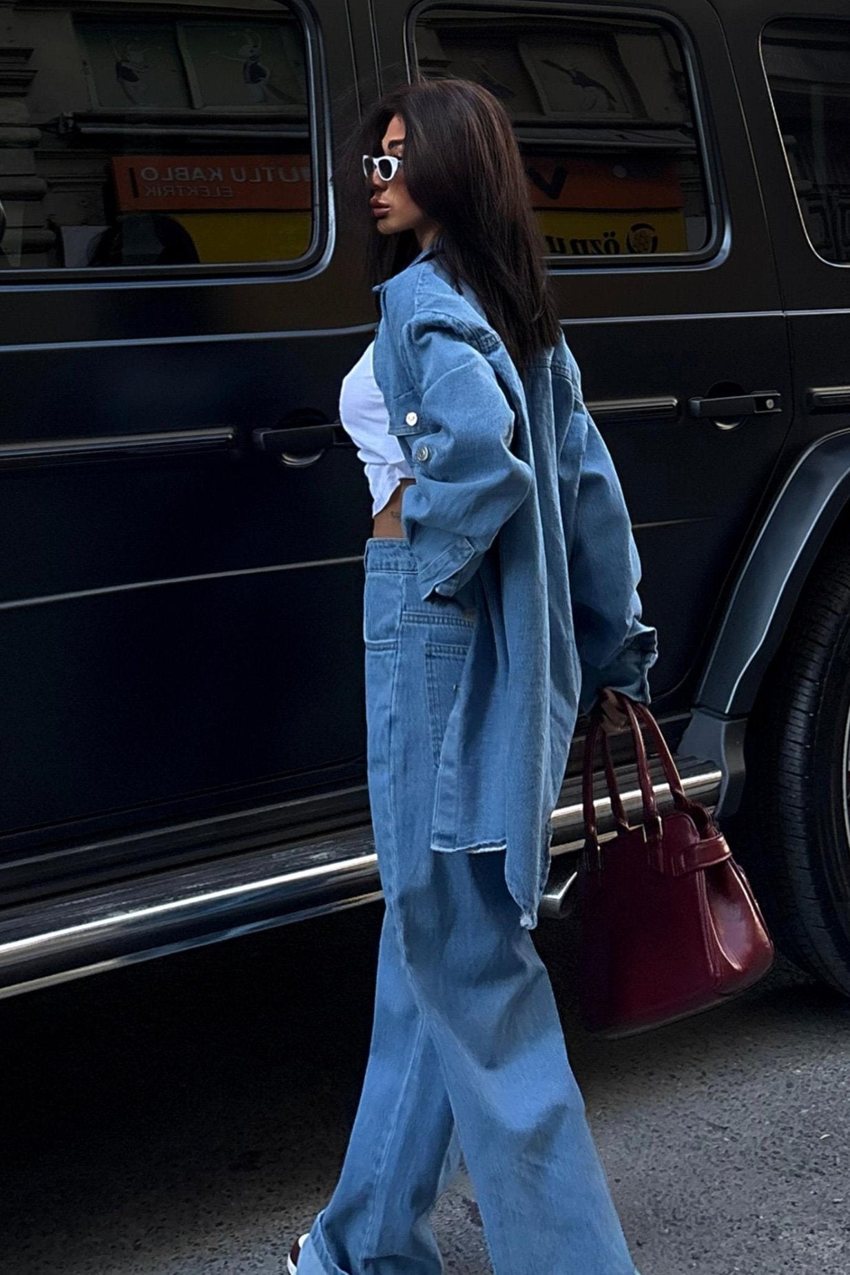 Shirt and Palazzo Trousers Classic Denim Suit Sky Blue