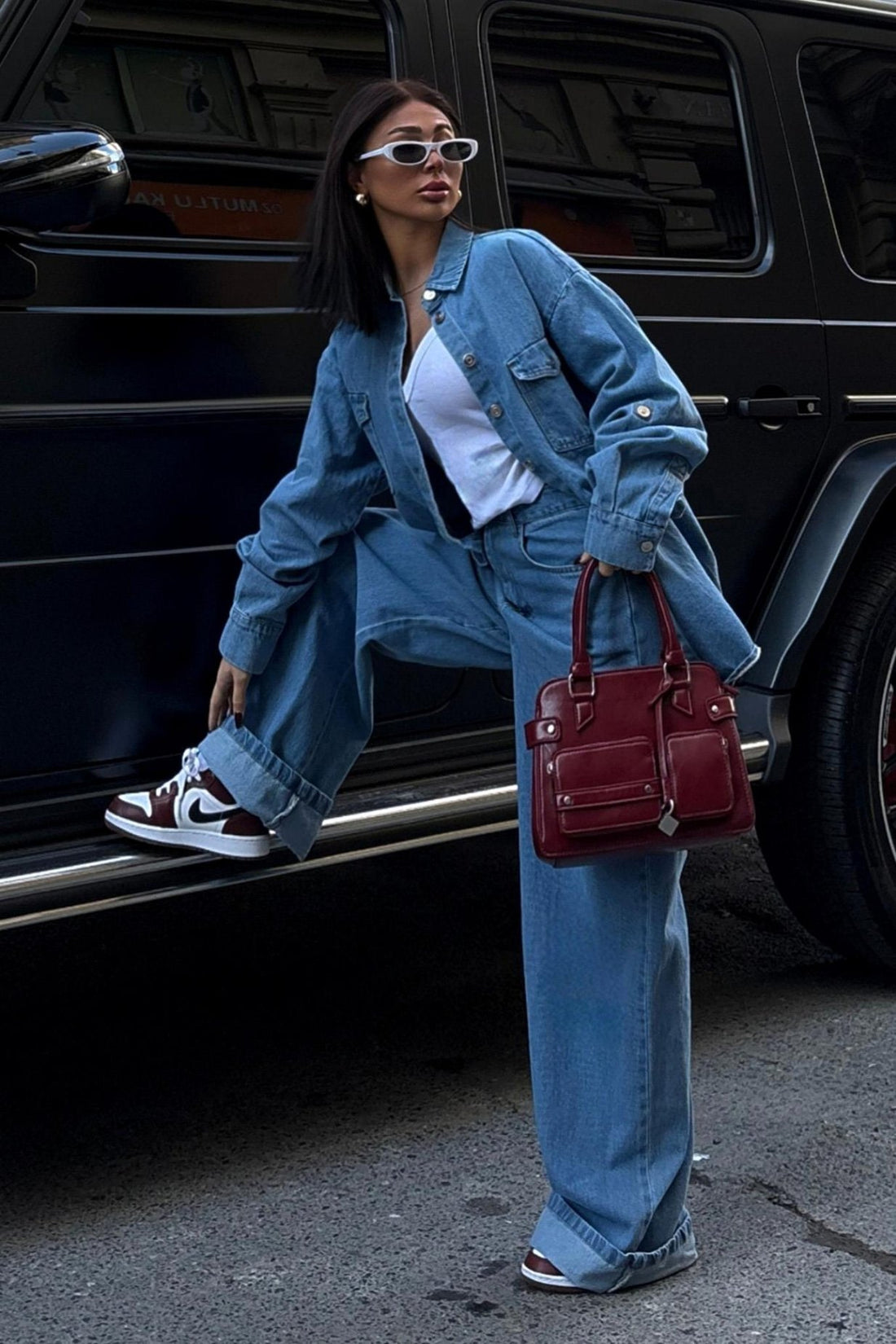 Shirt and Palazzo Trousers Classic Denim Suit Sky Blue