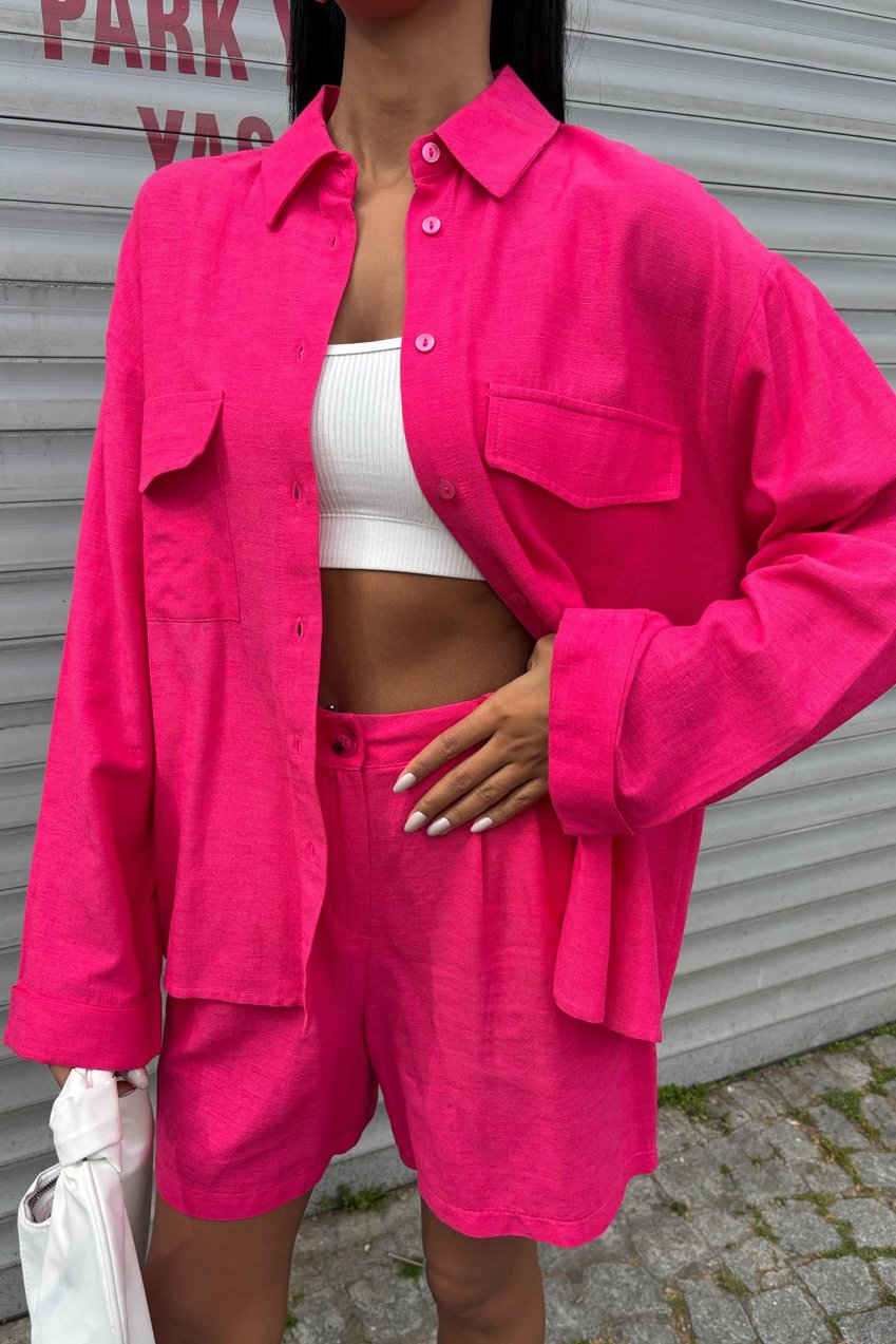 Shirt and Shorts Flamed Linen Set pink