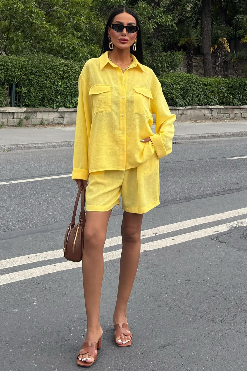 Shirt and Shorts Flamed Linen Set yellow
