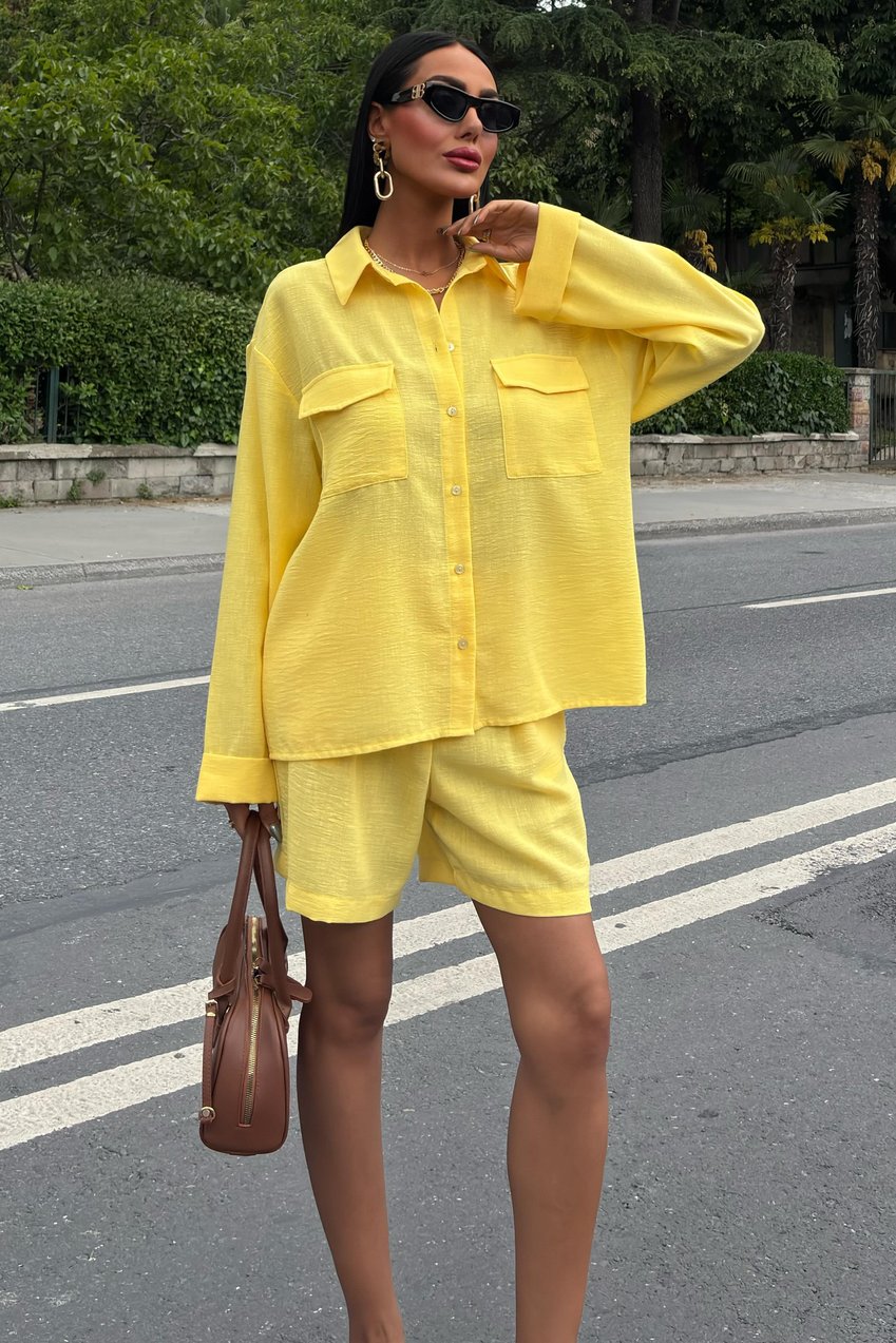 Shirt and Shorts Flamed Linen Set yellow