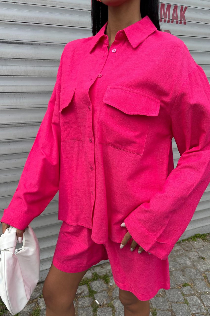 Shirt and Shorts Flamed Linen Set pink