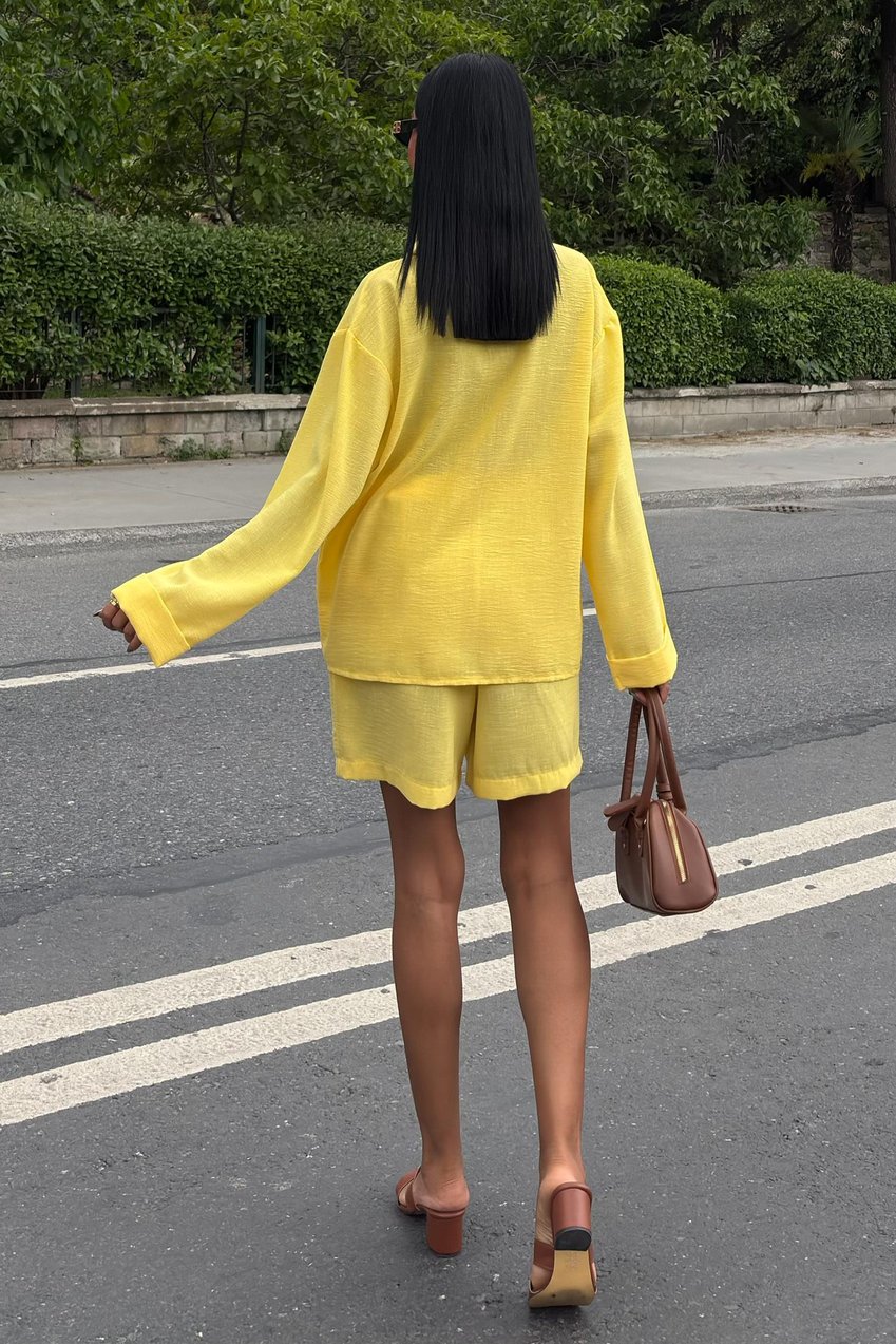 Shirt and Shorts Flamed Linen Set yellow