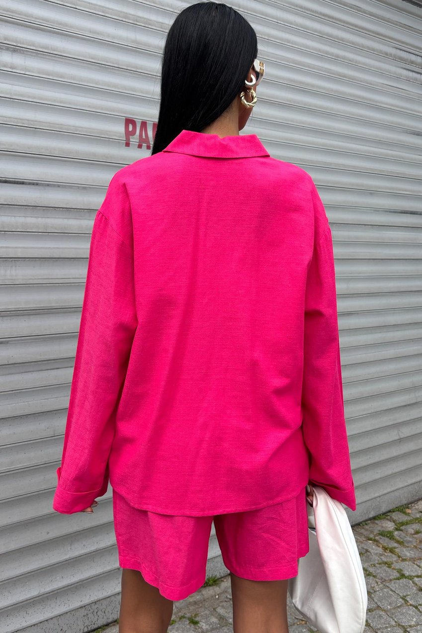 Shirt and Shorts Flamed Linen Set pink