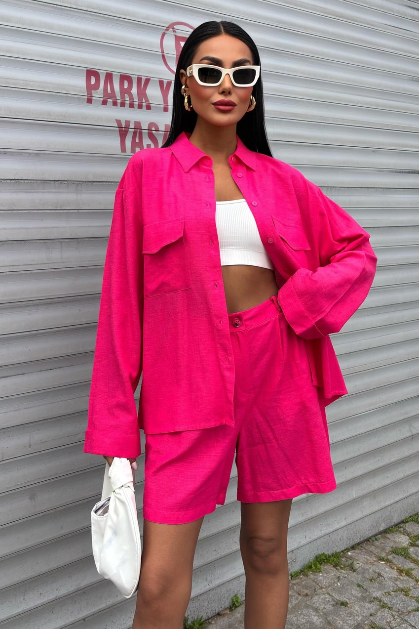 Shirt and Shorts Flamed Linen Set pink