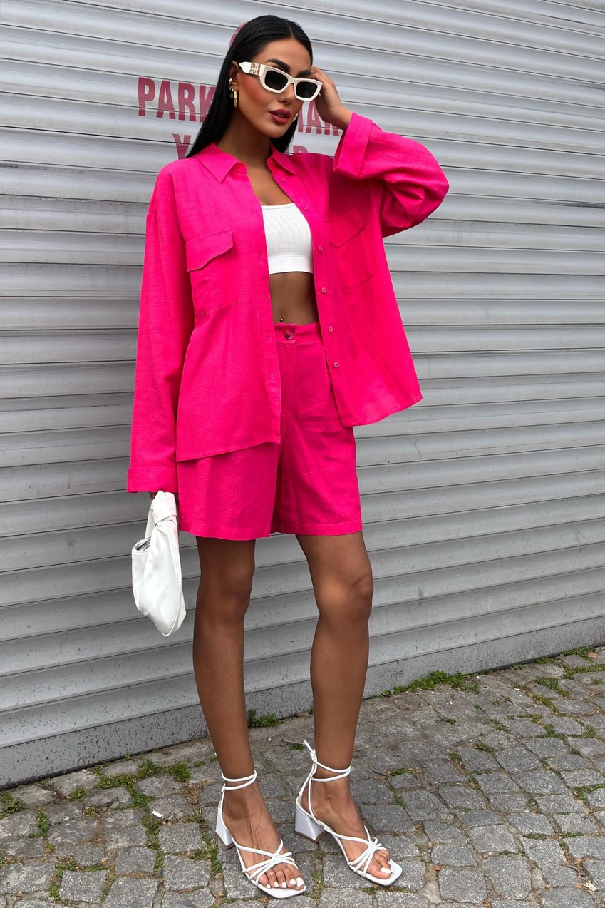 Shirt and Shorts Flamed Linen Set pink