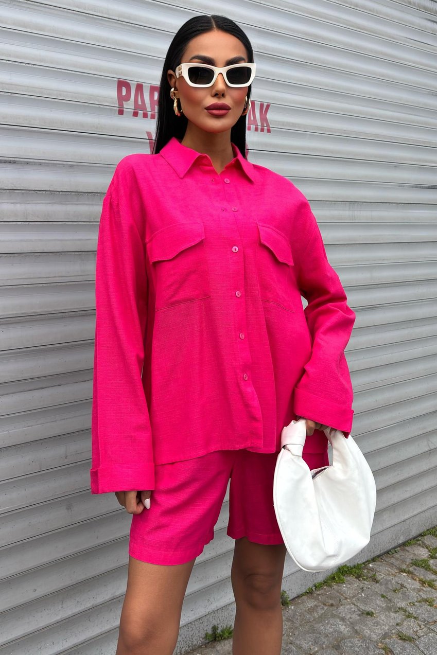Shirt and Shorts Flamed Linen Set pink