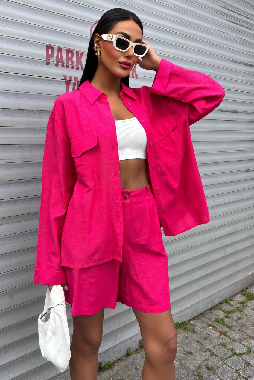 Shirt and Shorts Flamed Linen Set pink