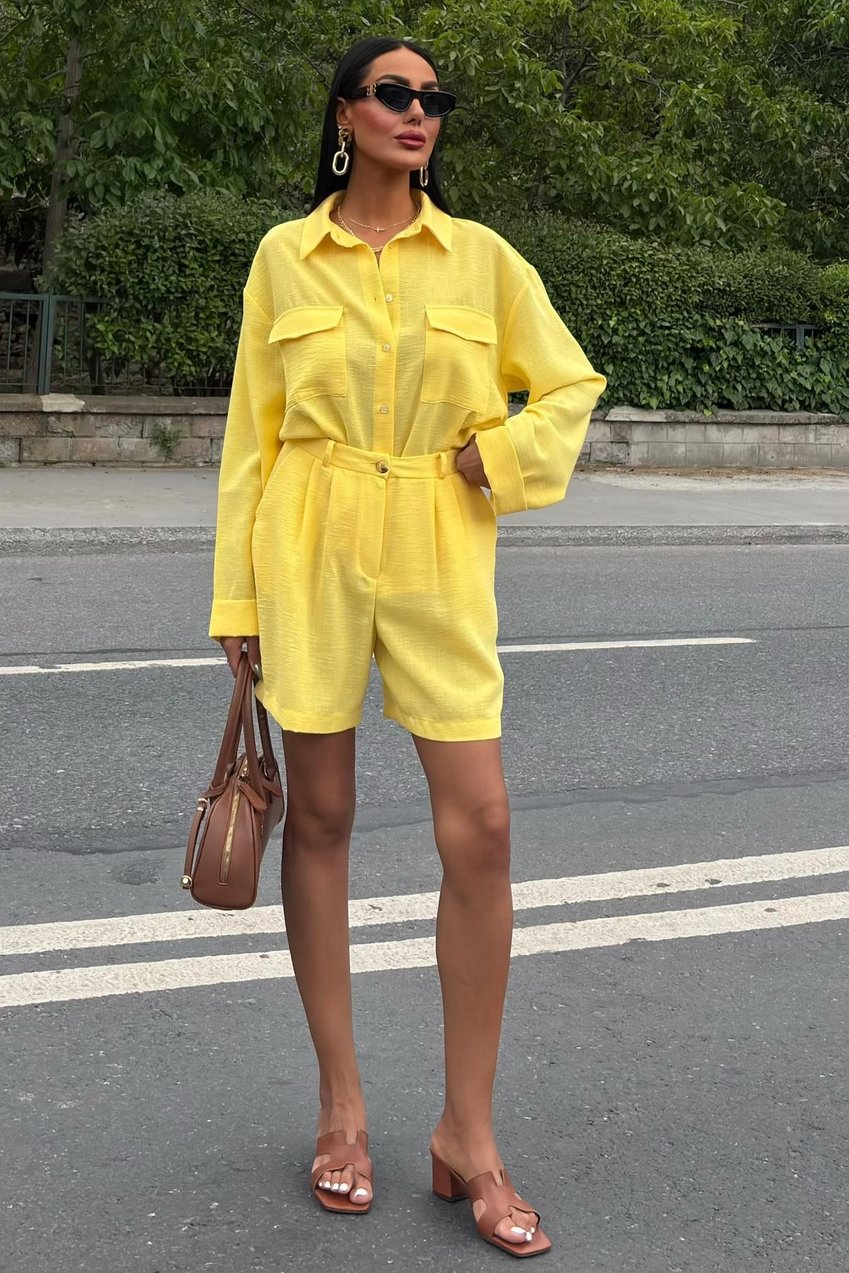 Shirt and Shorts Flamed Linen Set yellow