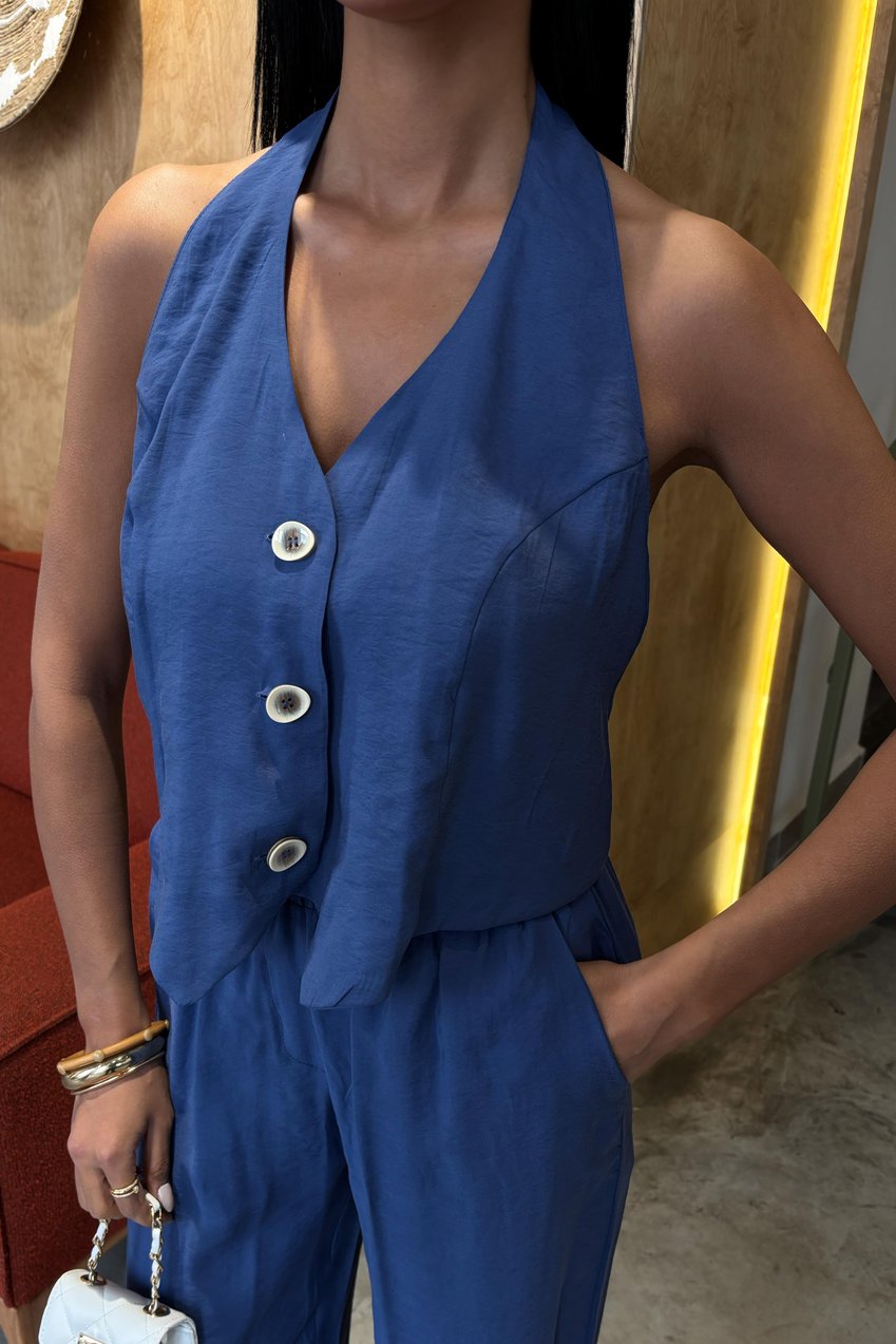 Halter Neck Vest Modal Suit Blue