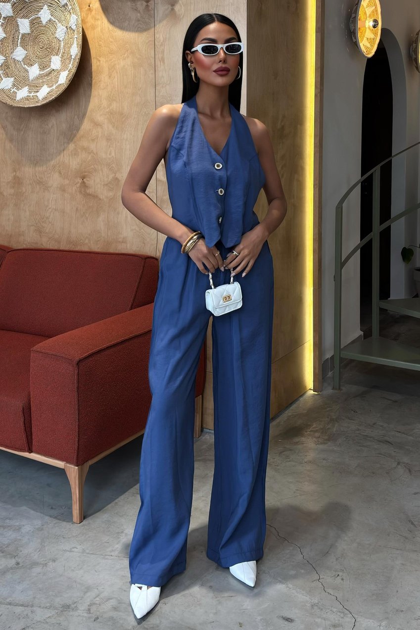 Halter Neck Vest Modal Suit Blue
