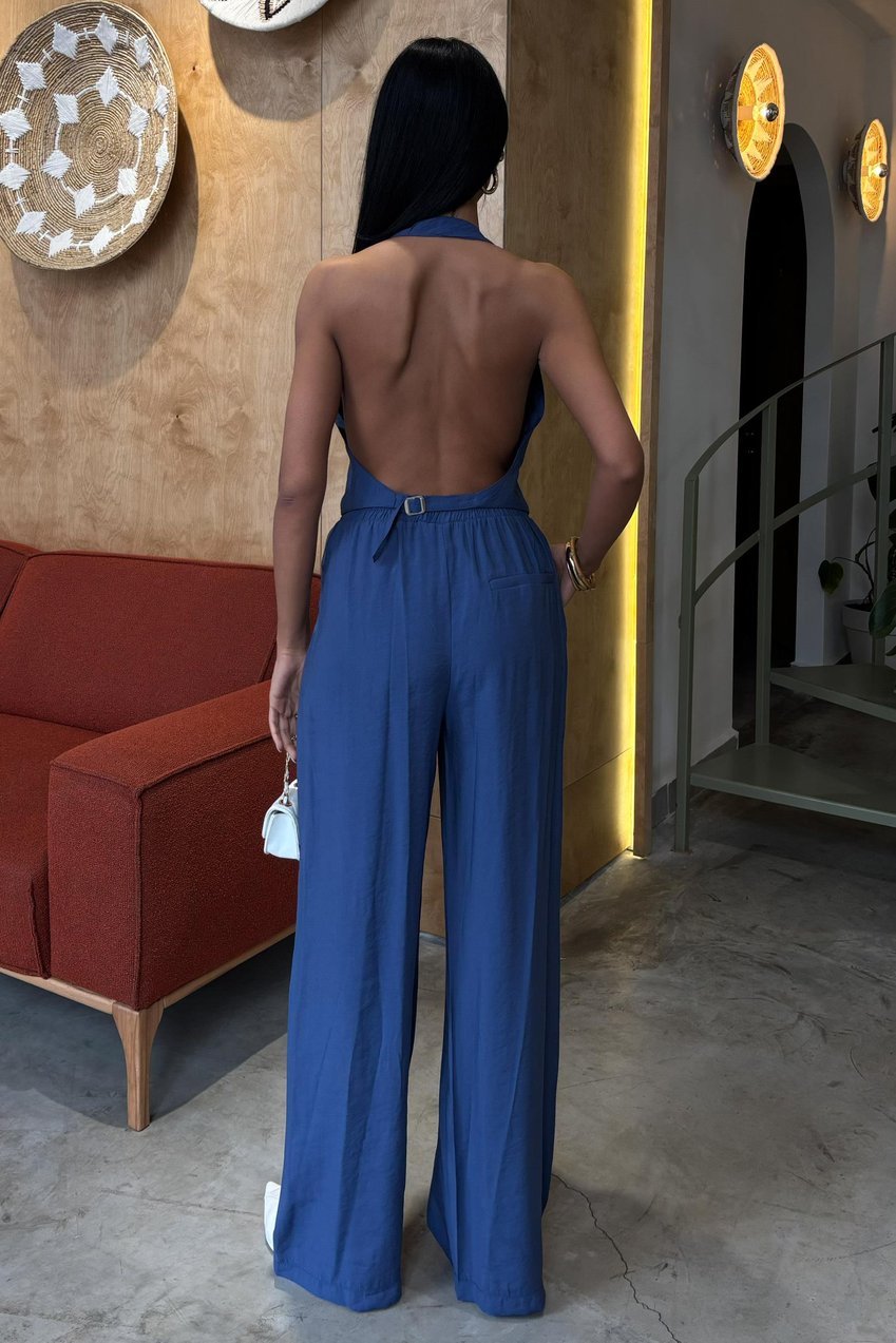 Halter Neck Vest Modal Suit Blue