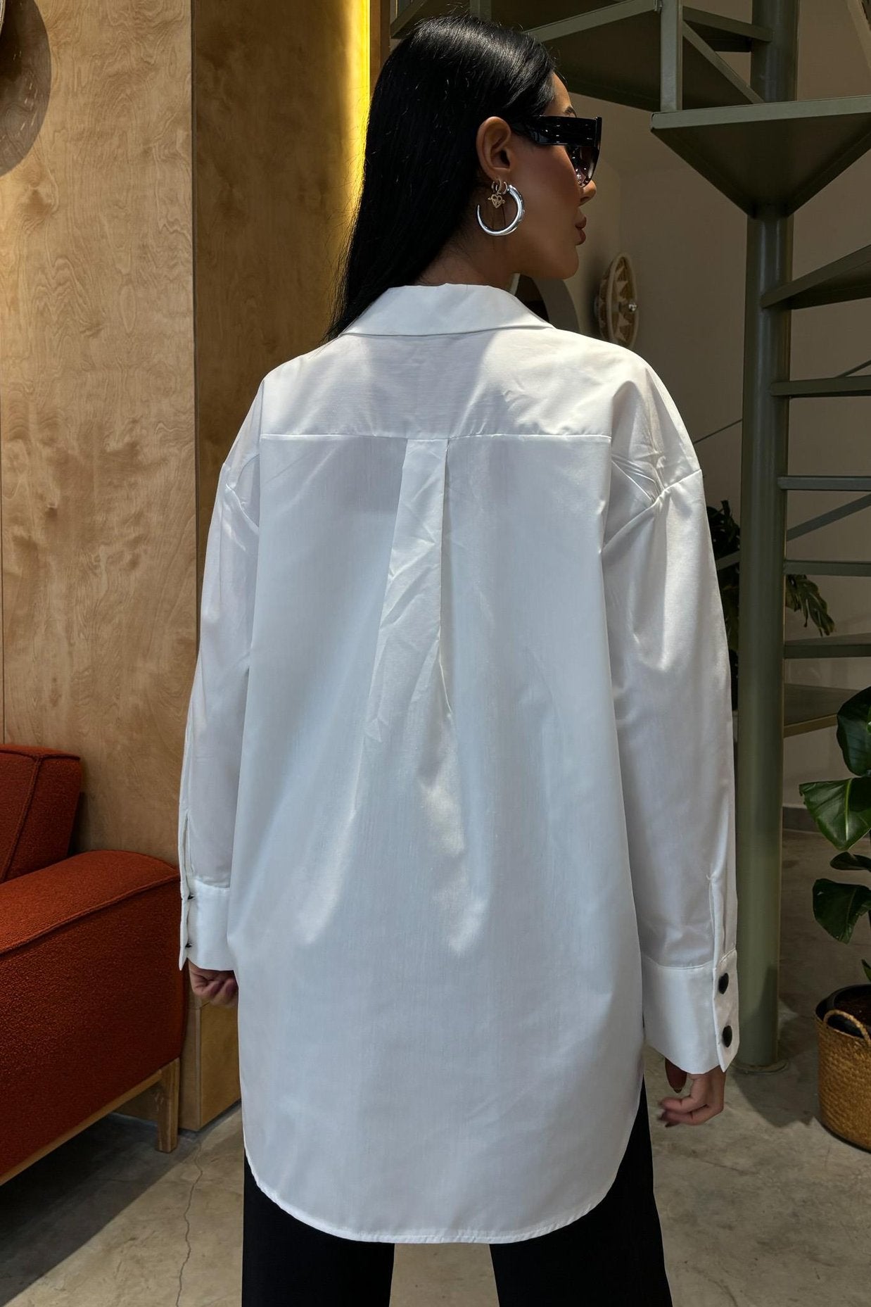 Heart Embroidered and Button Detailed Oversize Shirt