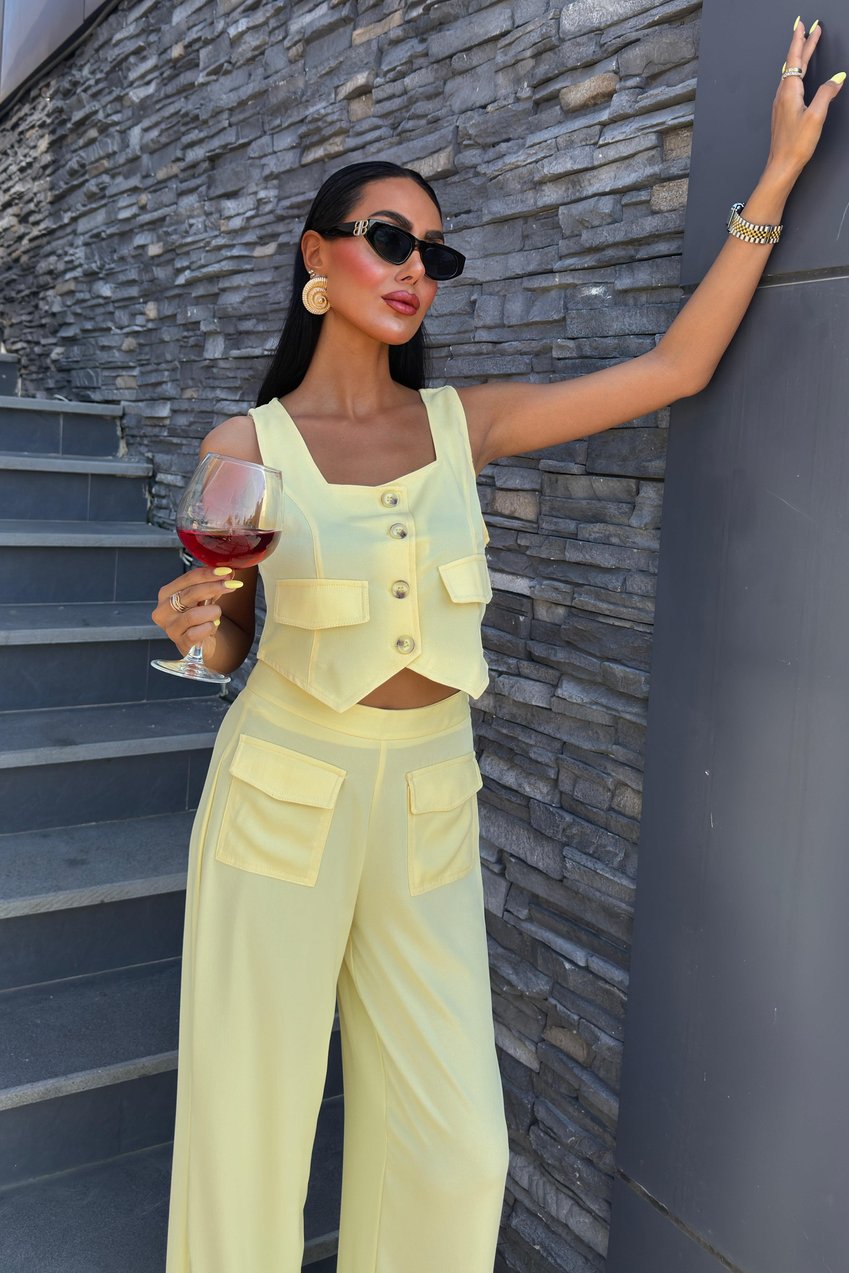 Square Collar Pocket Detail Suit yellow