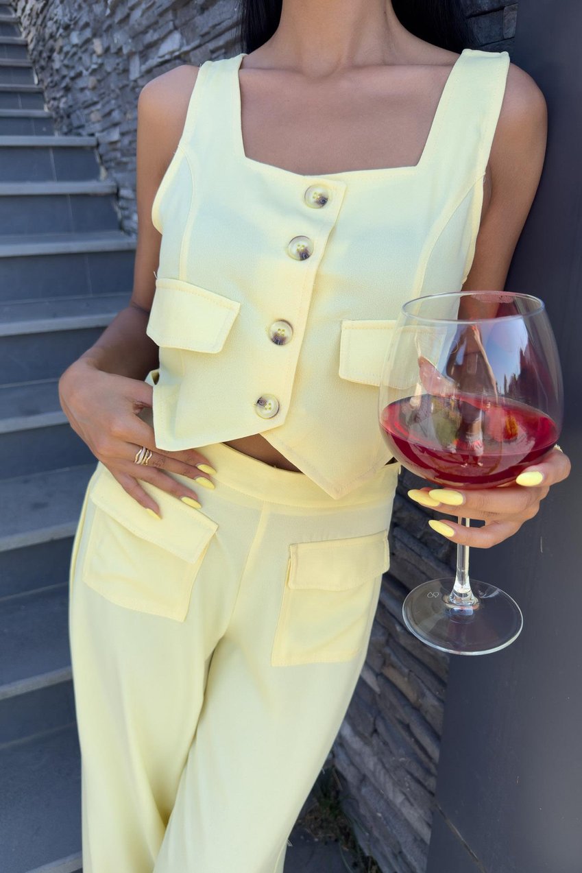 Square Collar Pocket Detail Suit yellow