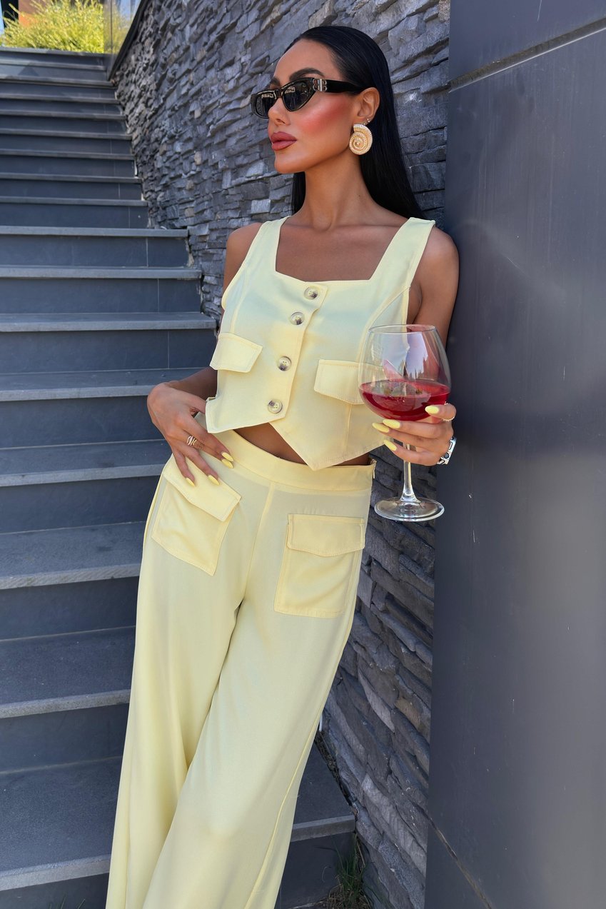 Square Collar Pocket Detail Suit yellow