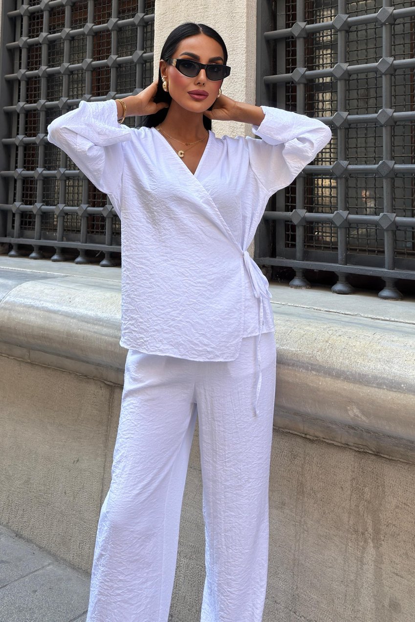 Double-Breasted Model Classic Trousers Linen Suit white