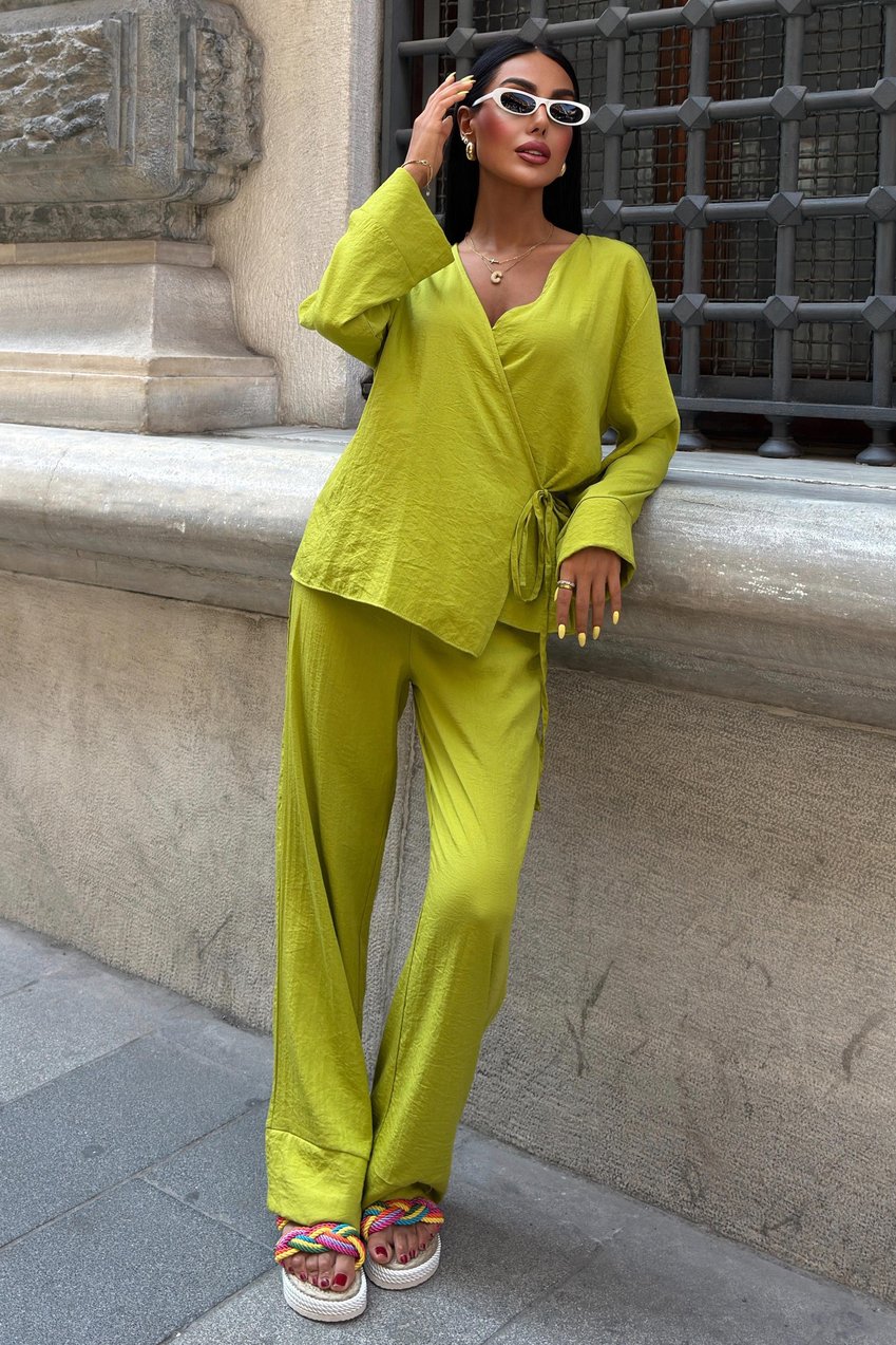 Double-Breasted Model Classic Trousers Linen Suit Green