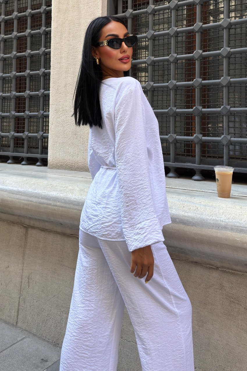 Double-Breasted Model Classic Trousers Linen Suit white
