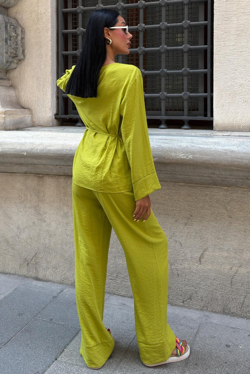 Double-Breasted Model Classic Trousers Linen Suit Green