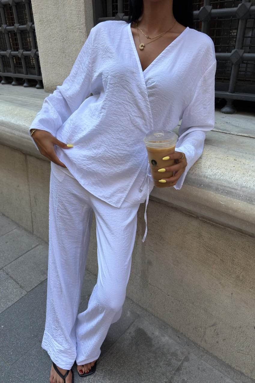 Double-Breasted Model Classic Trousers Linen Suit white