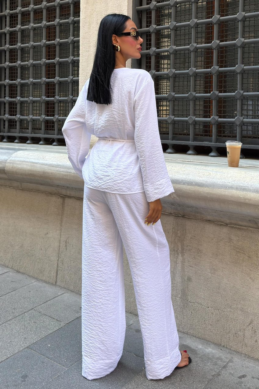 Double-Breasted Model Classic Trousers Linen Suit white