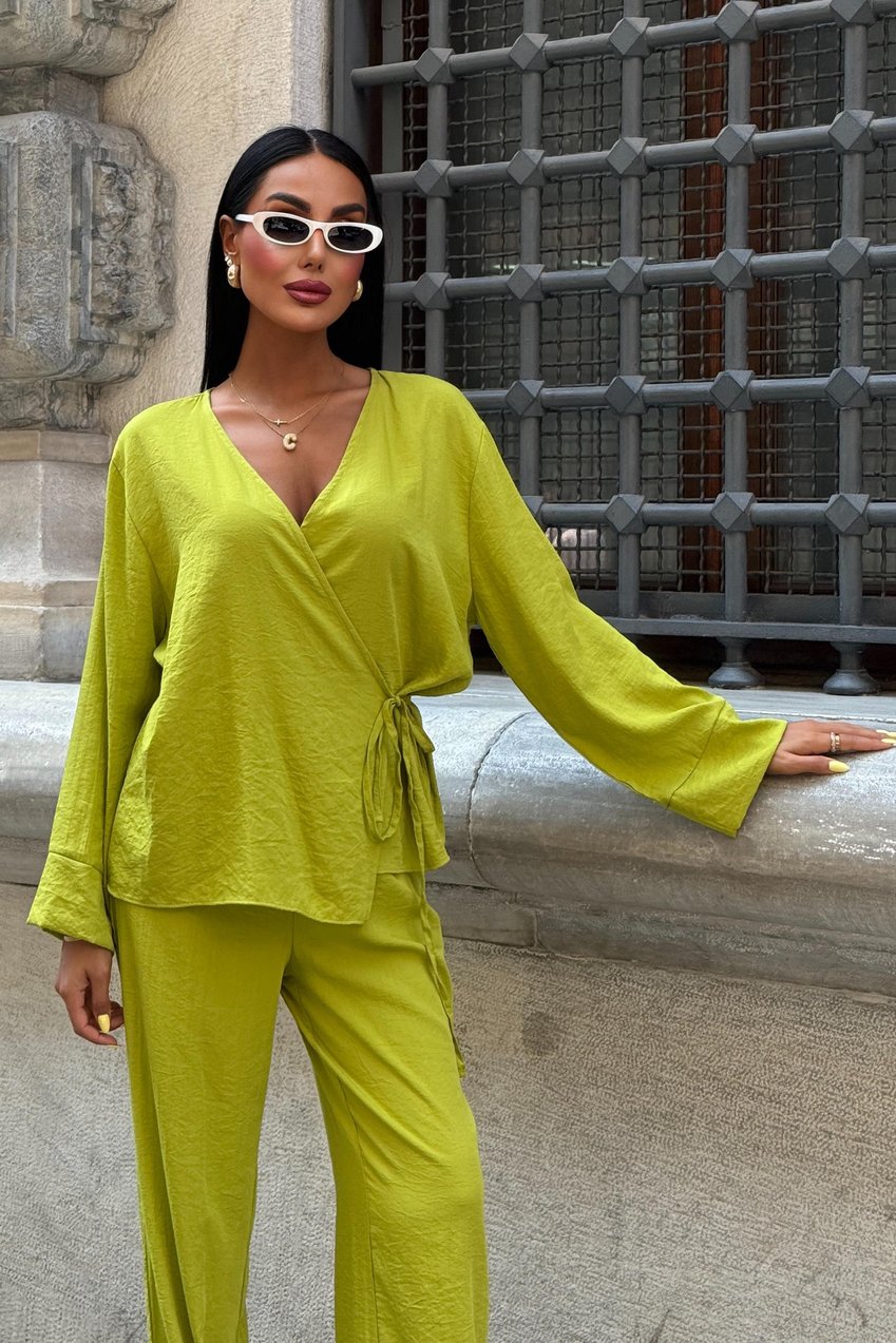 Double-Breasted Model Classic Trousers Linen Suit Green