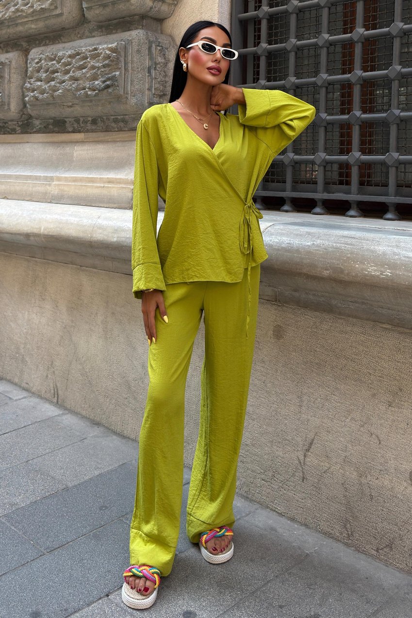 Double-Breasted Model Classic Trousers Linen Suit Green