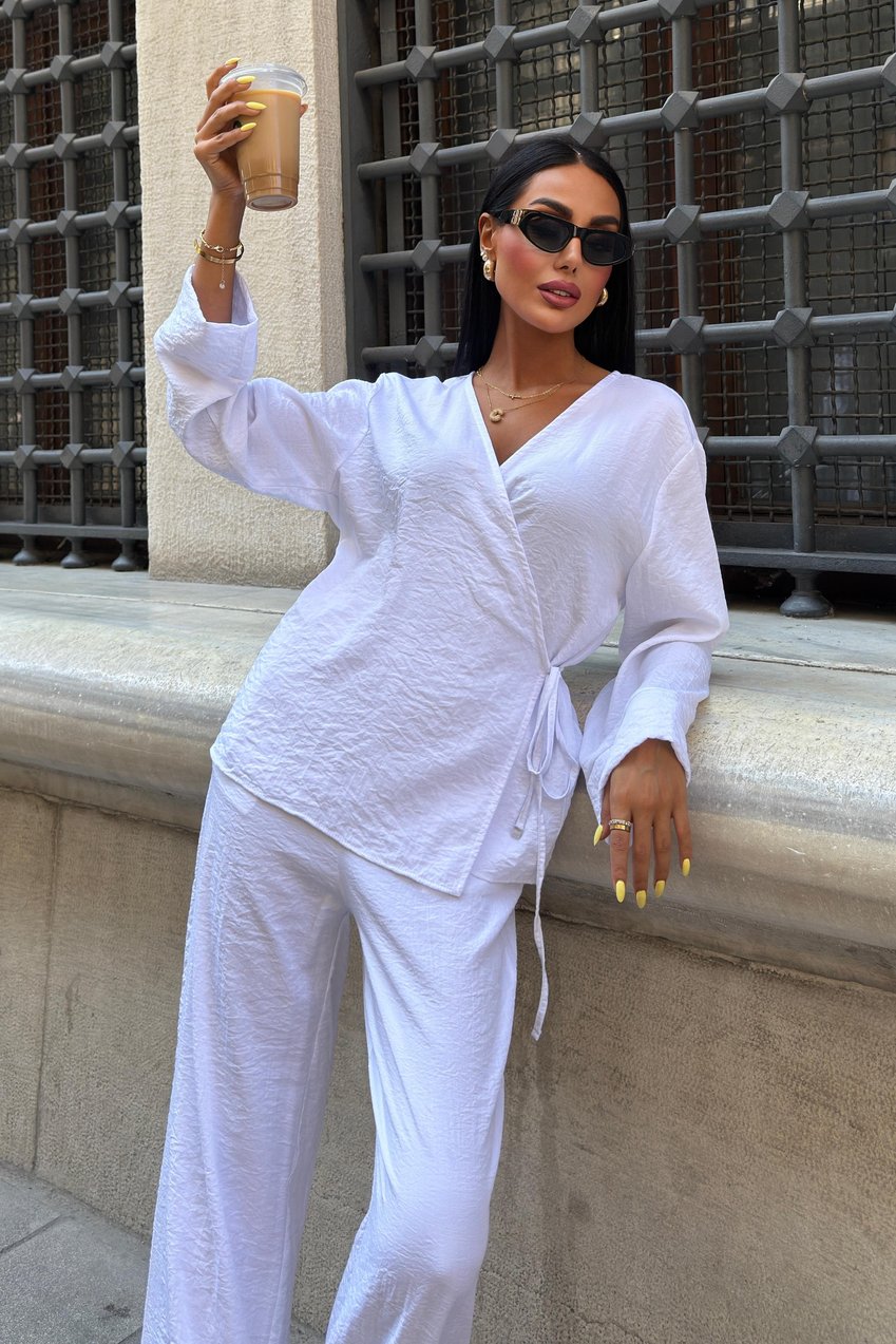 Double-Breasted Model Classic Trousers Linen Suit white
