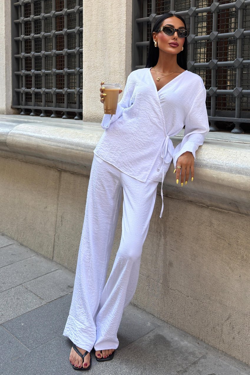 Double-Breasted Model Classic Trousers Linen Suit white