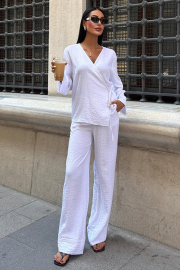 Double-Breasted Model Classic Trousers Linen Suit white