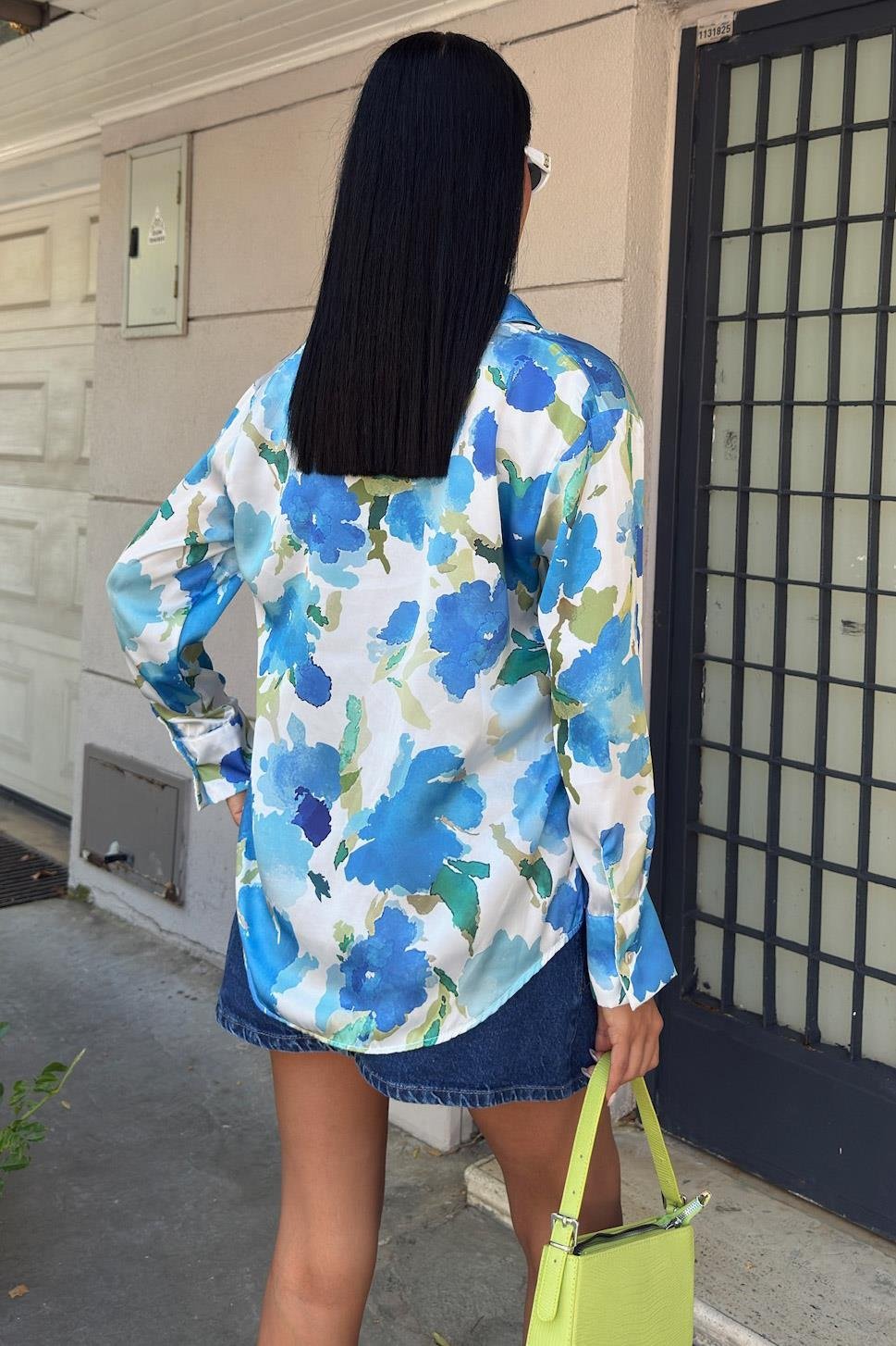 Blue Floral Satin Shirt