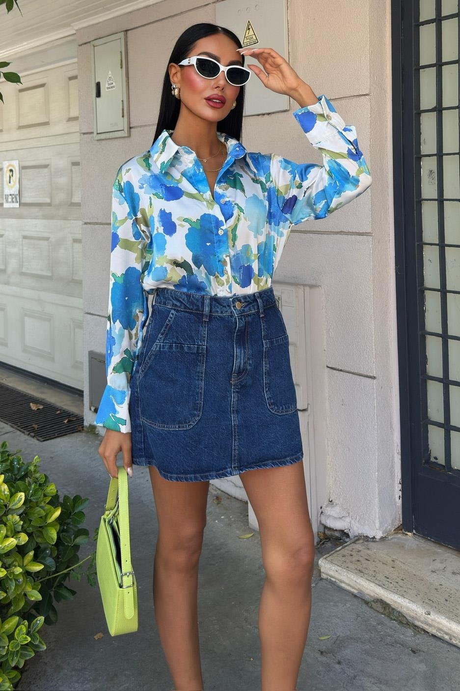 Blue Floral Satin Shirt