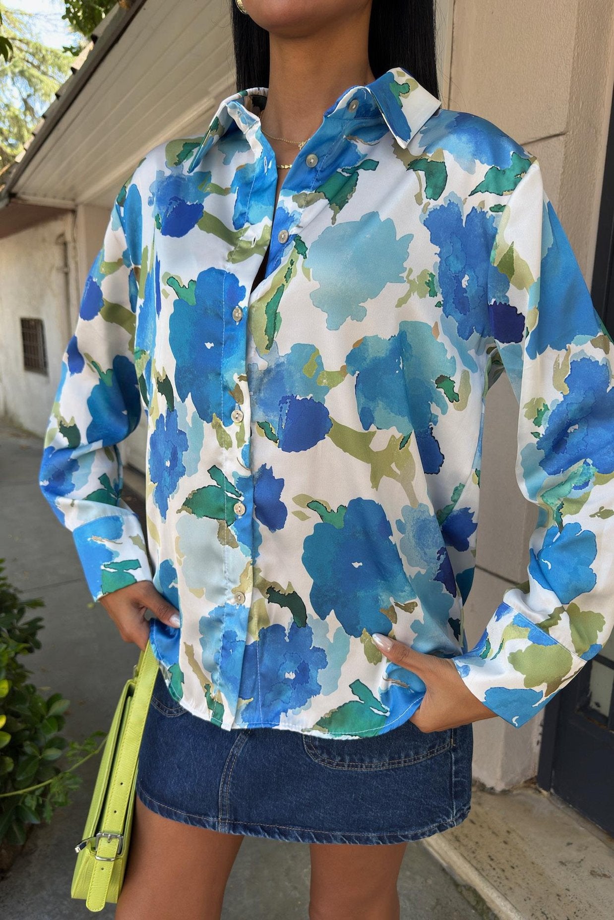 Blue Floral Satin Shirt