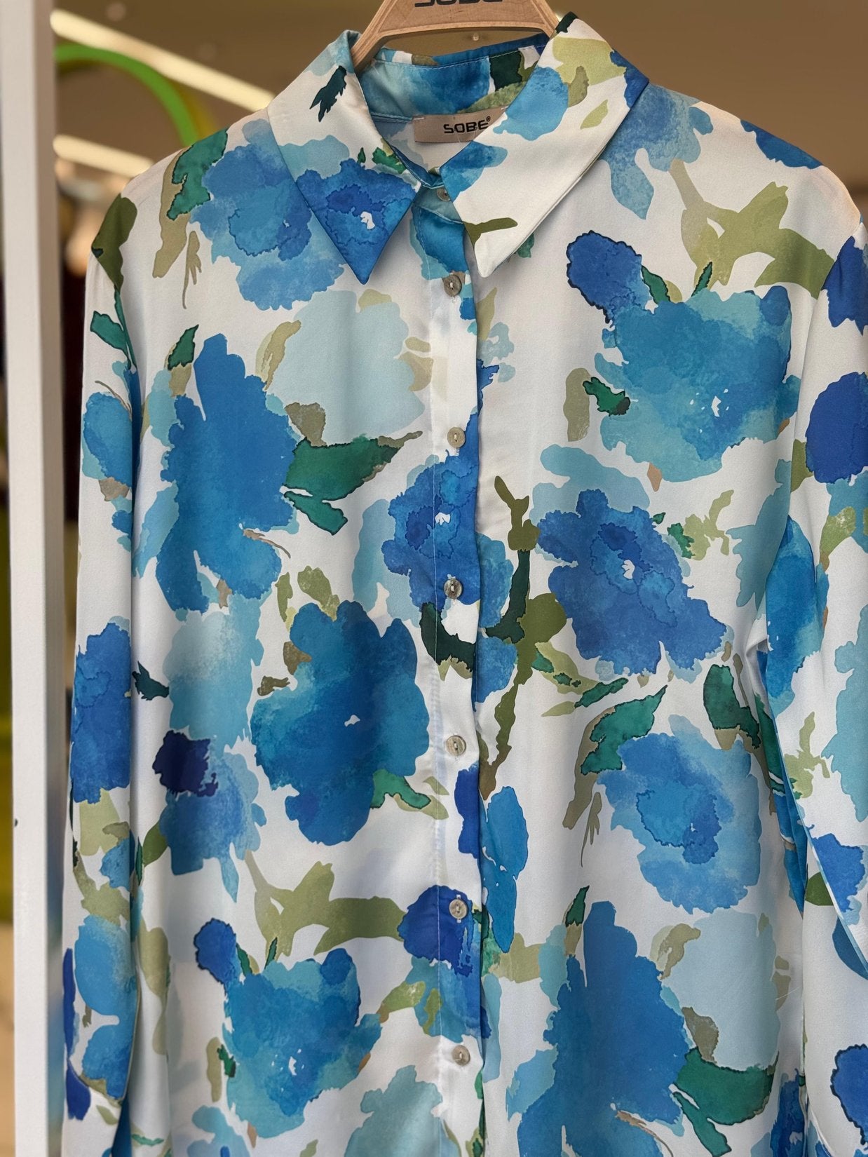 Blue Floral Satin Shirt