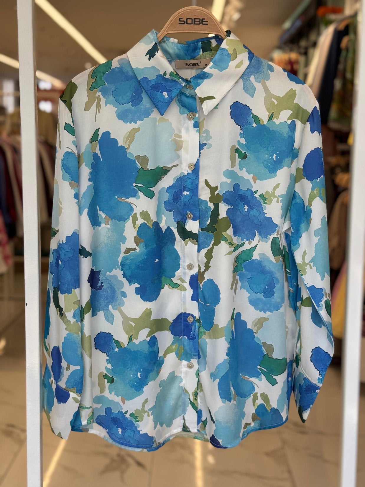 Blue Floral Satin Shirt