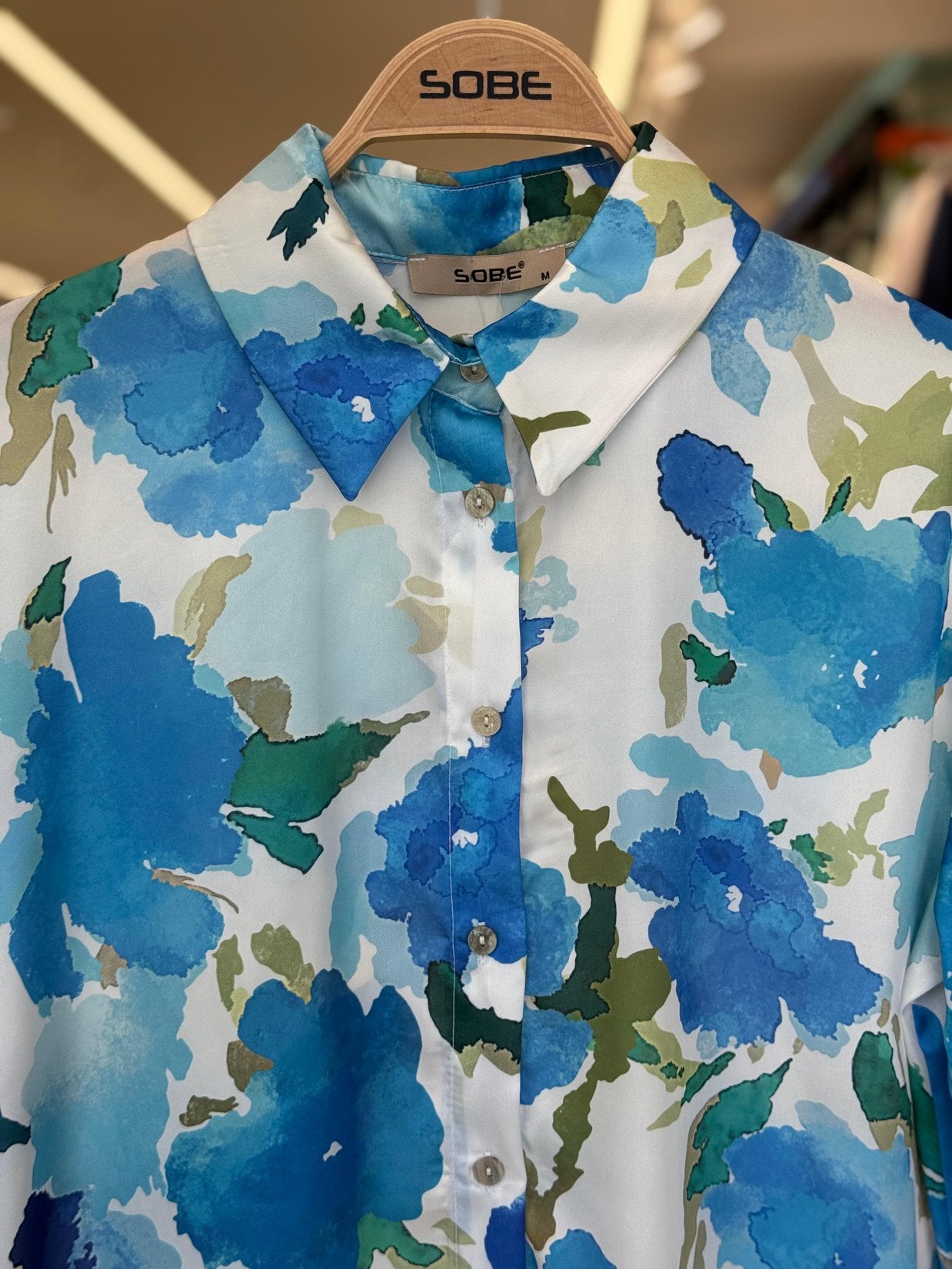 Blue Floral Satin Shirt