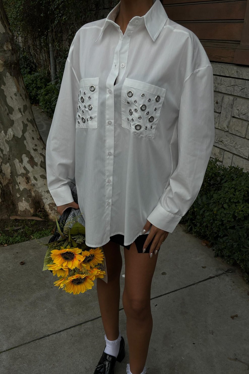 Metal Eyelet Detail Poplin white Shirt