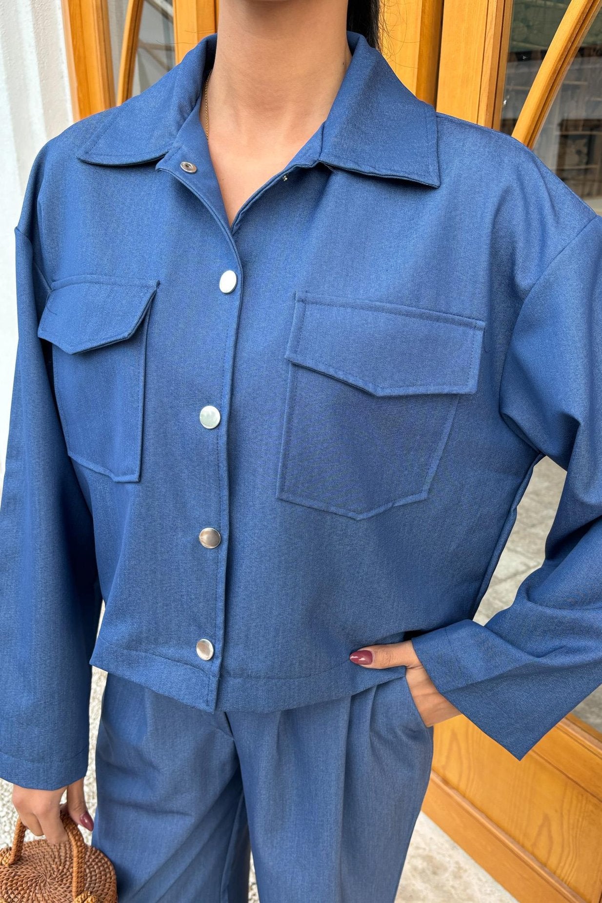 Tencel Suit with Midi Jacket and Palazzo Trousers