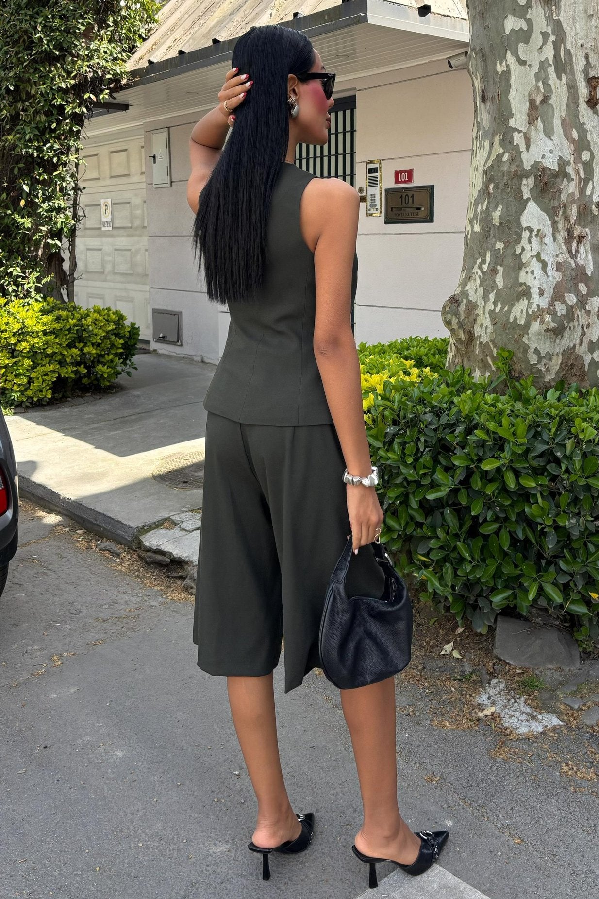 Midi Shorts and Vest Viscose Suit Grey